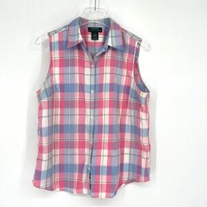 Vtg Ralph‎ Lauren Tank Top Womens L Plaid Country Western Pink Picnic Cowgirl